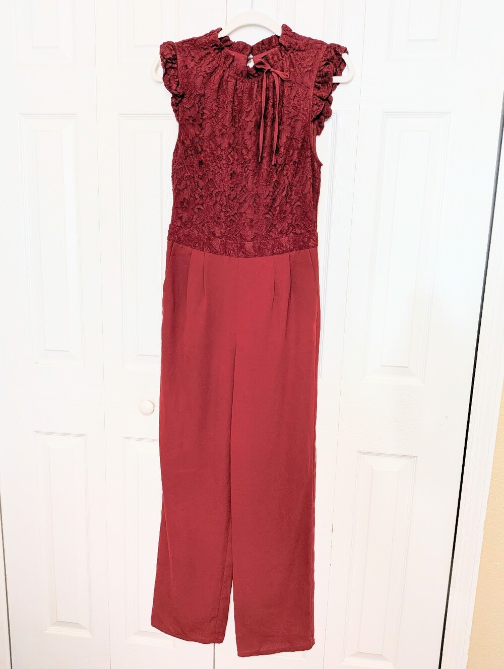 Romeo & Juliet Couture Dark Red/Rust Lace Top Jumpsuit